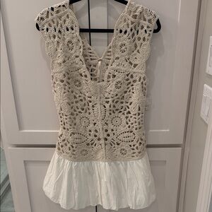 Free People Beige Crochet Mini Dress